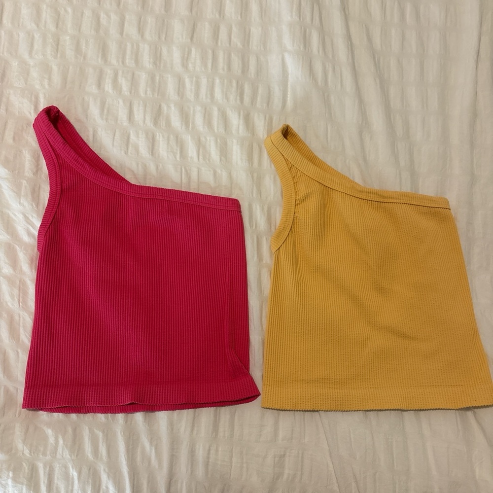 Nikibiki Pink and Yellow One-Shoulder Tops